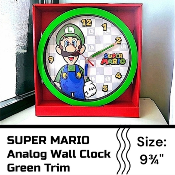 Nintendo Other - Super Mario Analog Wall Clock with Green Trim